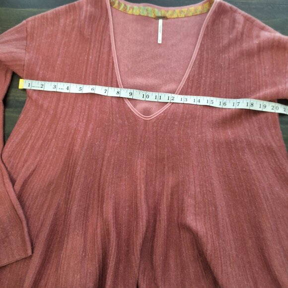 Free People Sundae Pullover Top Deep V Flared Sleeve Hi-Low Hem Oversized S - Picture 7 of 9